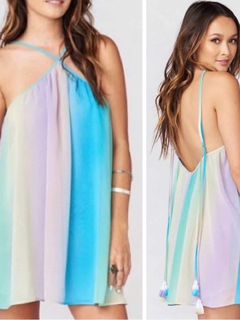 Show Me Your MuMu Pastel Multi-Stripe Backless Halter Dress